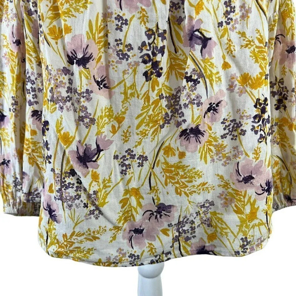 Old Navy Yellow and Purple Floral Blouse Babydoll Fit 3/4 Sleeves Small Cotton - Picture 5 of 8
